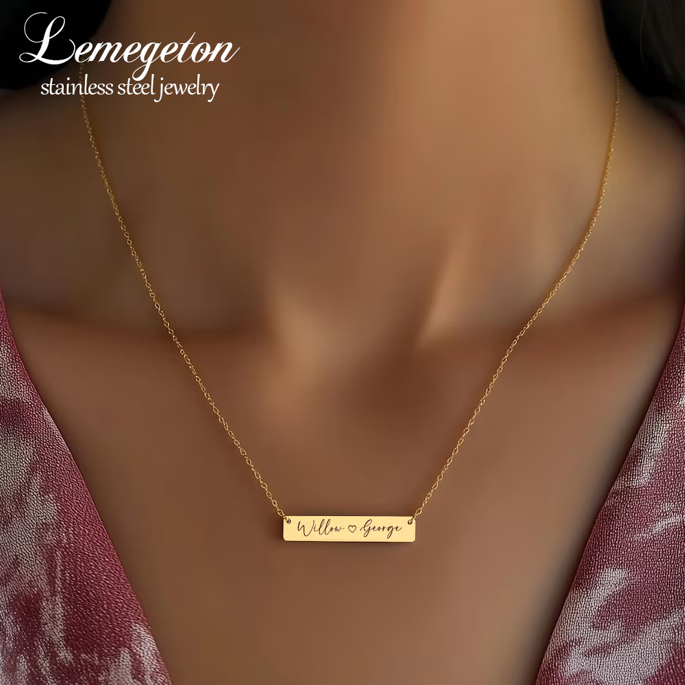 Handwriting Necklace Bar - Collier personnalisé minimaliste avec nom gravé,