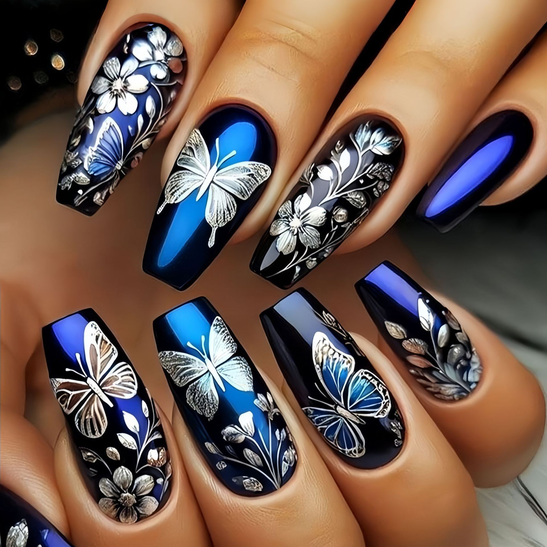 Pressed Flower Art - Faux ongles mi-longs pour femmes et